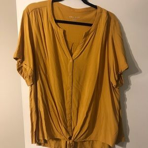 Mustard yellow button town tie shirt